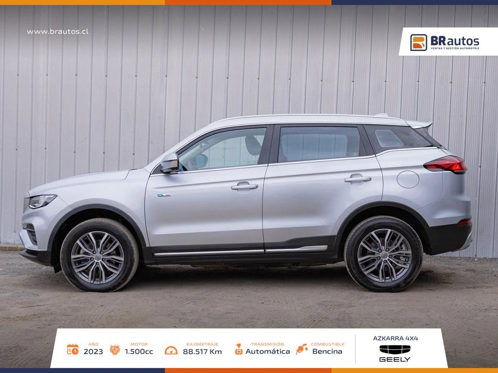 Vista lateral Geely Azkarra 4x4 llantas de aleación bitono