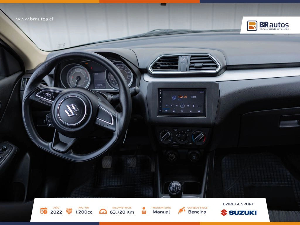 Interior Suzuki Dzire GLX pantalla touch y climatizador