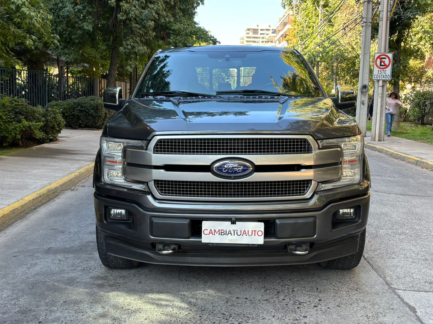Ford F-150 Platinum 2019 frente pickup de lujo cromada gris